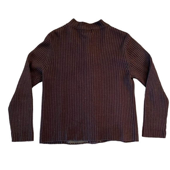 Designer Studio Original Brown Suede Patchwork Ribbed Zip Cardigan Size Large - Picture 3 of 4